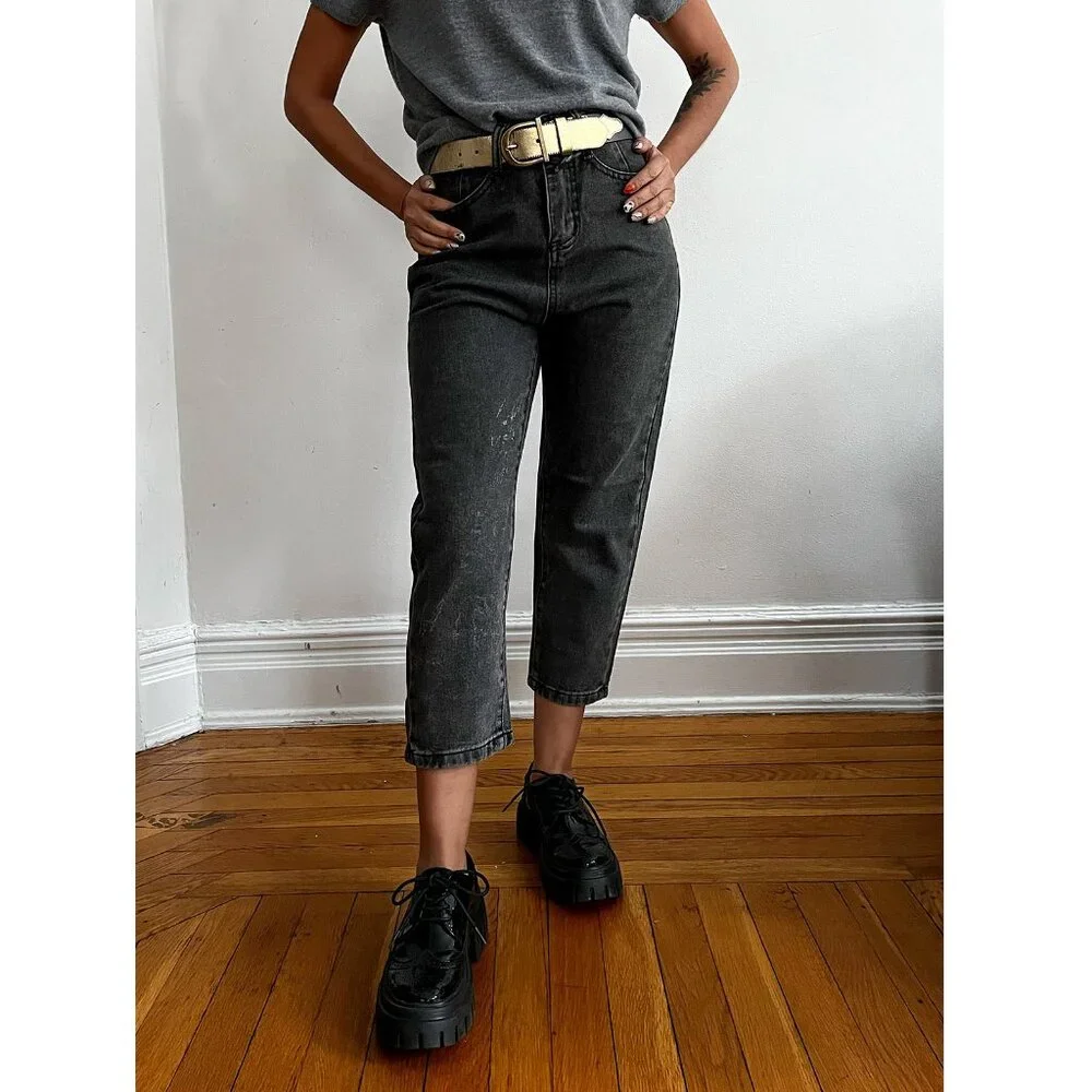 Boyfriend High Rise Washed Black Jeans • Relaxed Fit • Non-Stretch